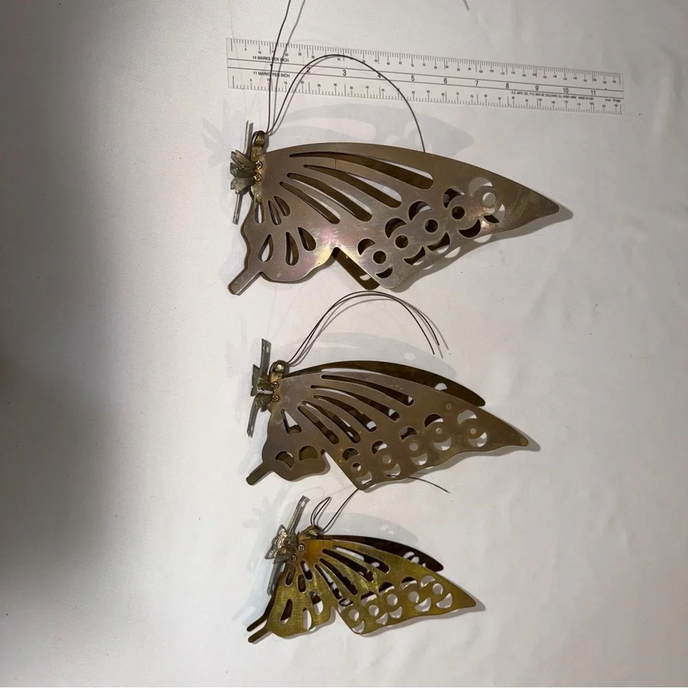 Vintage MCM Set of‎ 3 Brass Butterfly Wall Hangings